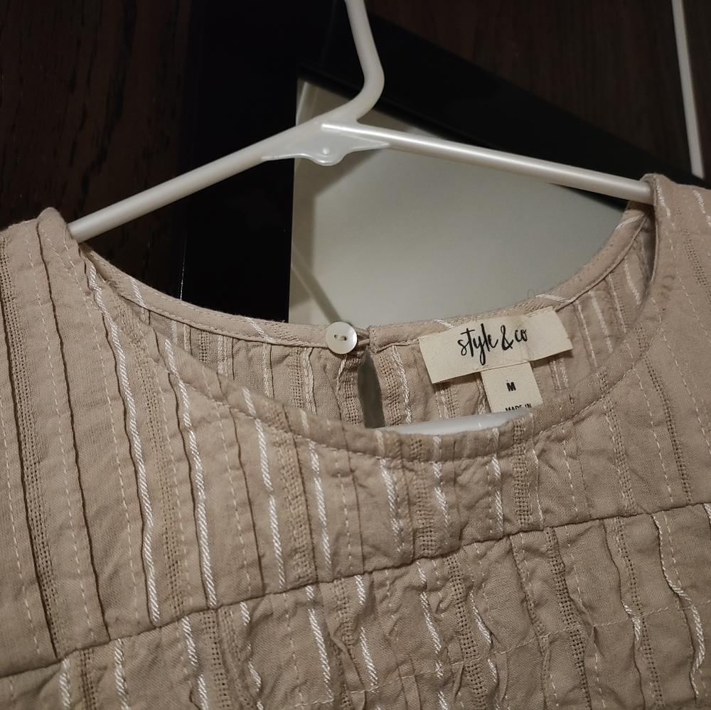 Style & Co Stripe Flutter-Sleeve Top in Peachy Pink - Picture 3 of 5